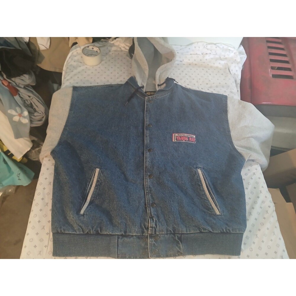 Vintage 1990s International Denim colour block jean jacket, size XL Tampa Bay